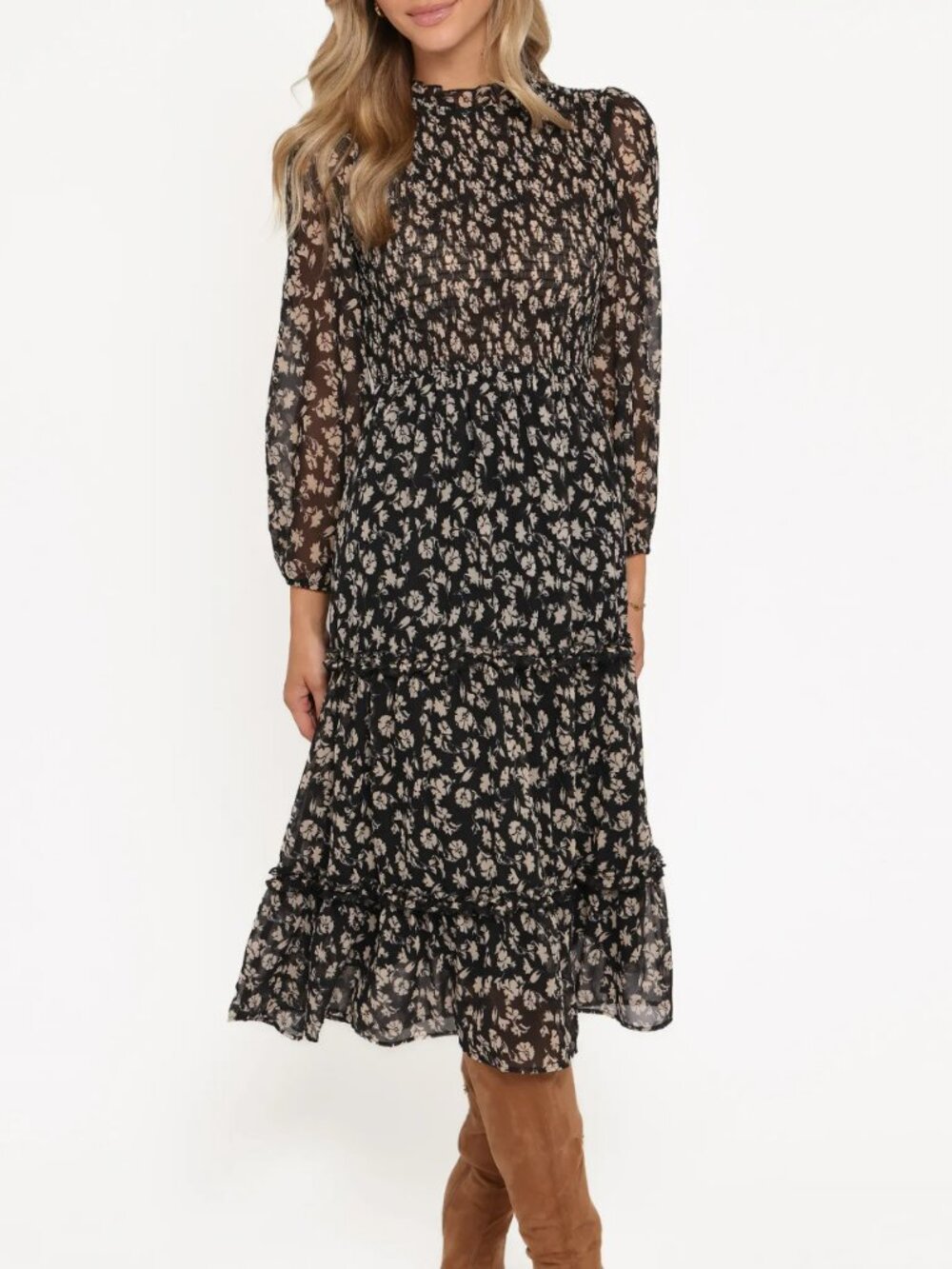 Petal & Pup Edwina Navy Floral Print Long Sleeve Dress